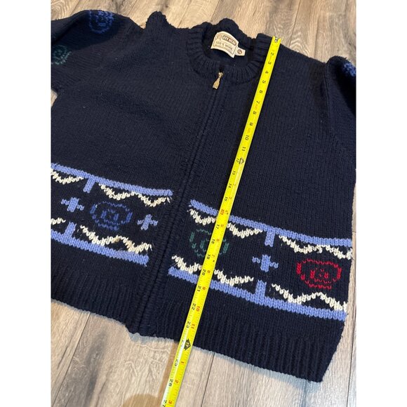 Rev Wear 100% Wool Knit Sweater With Colorful Geometric Patterns & Zip Closure - - Picture 6 of 9